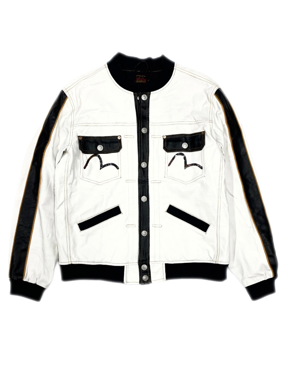 Evisu Embroidery Tengu White Leather Jacket