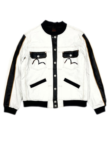 Evisu Embroidery Tengu White Leather Jacket