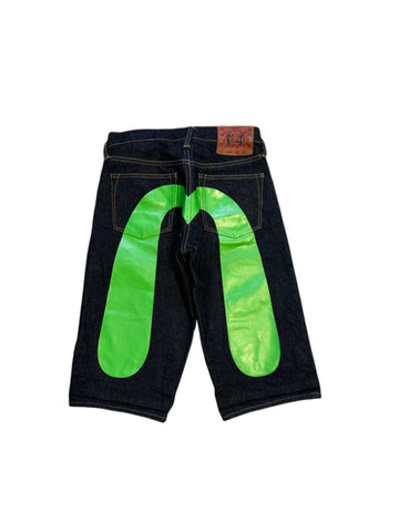 Evisu Green Daicock Washed Denim Jorts