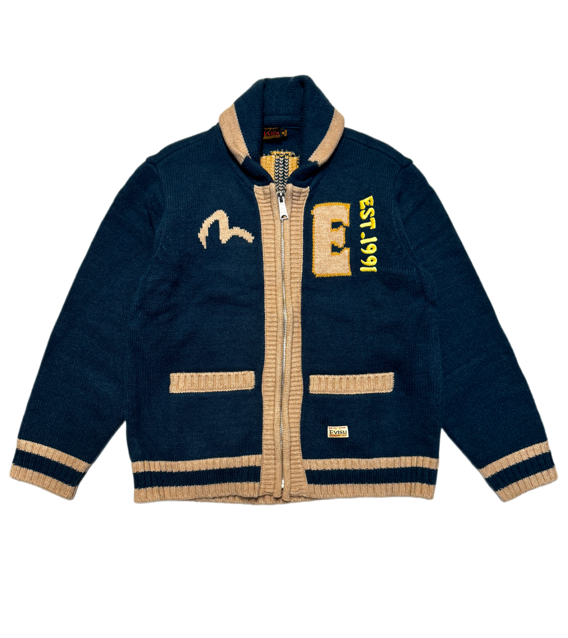 Evisu Daruma Blue Zip Knitwear