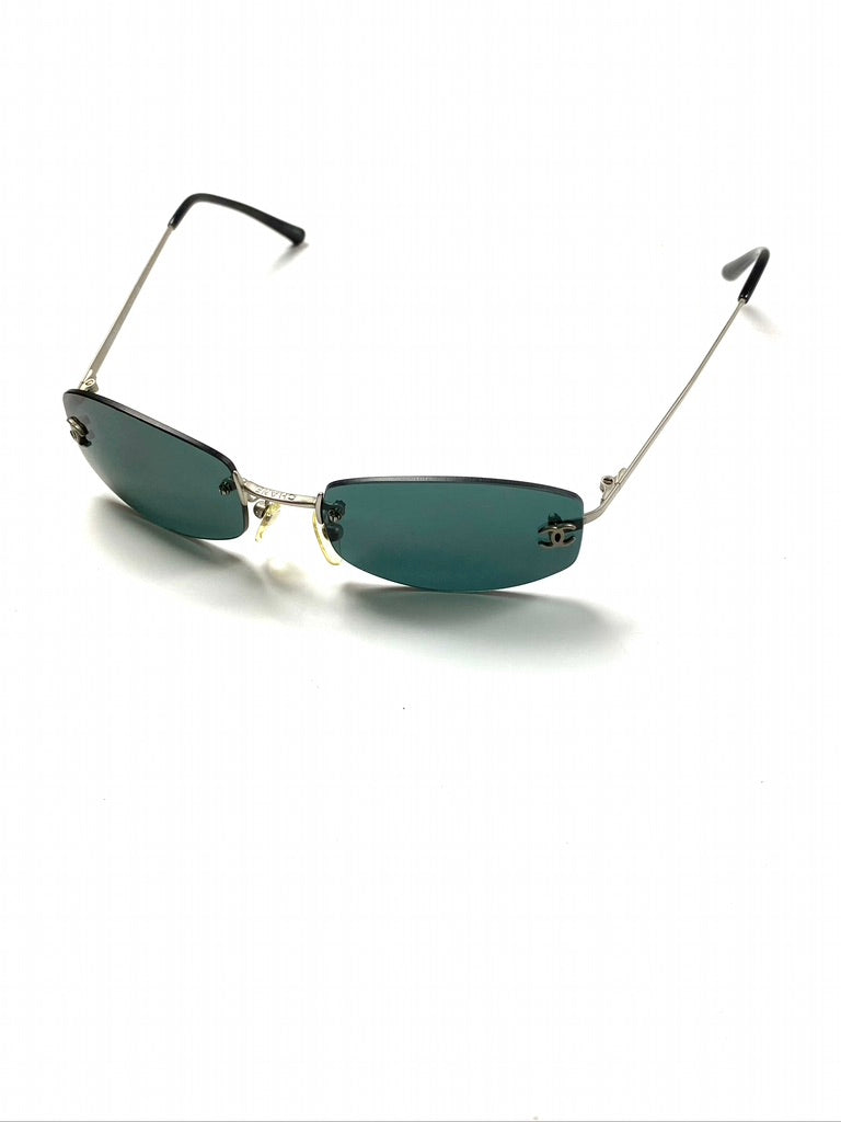 CHANEL Vintage Light Green Lenses Metal Sunglasses