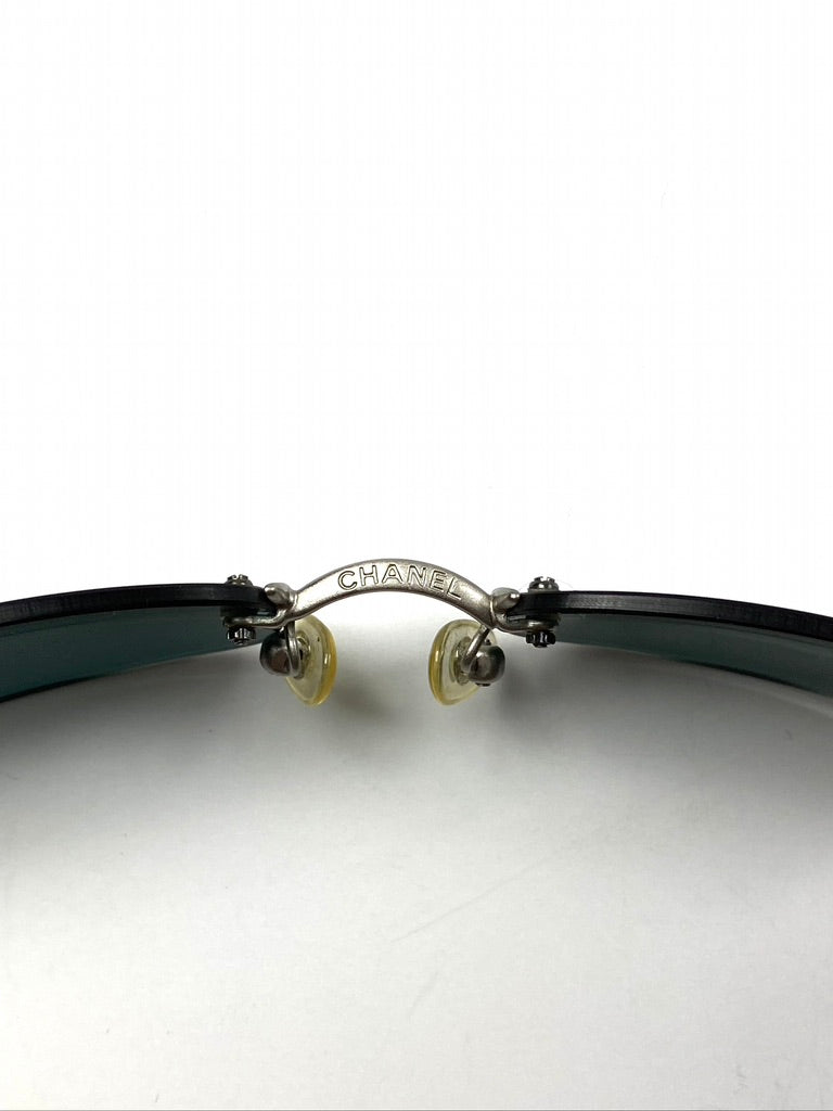 CHANEL Vintage Light Green Lenses Metal Sunglasses