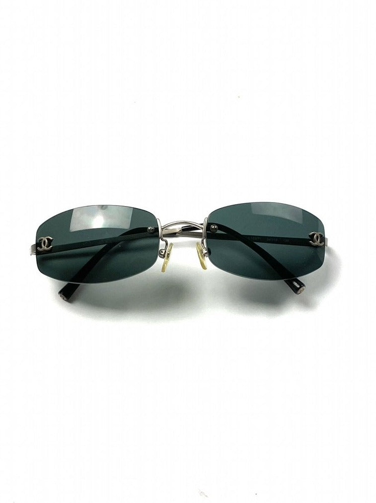 CHANEL Vintage Light Green Lenses Metal Sunglasses