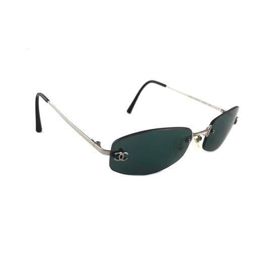 CHANEL Vintage Light Green Lenses Metal Sunglasses
