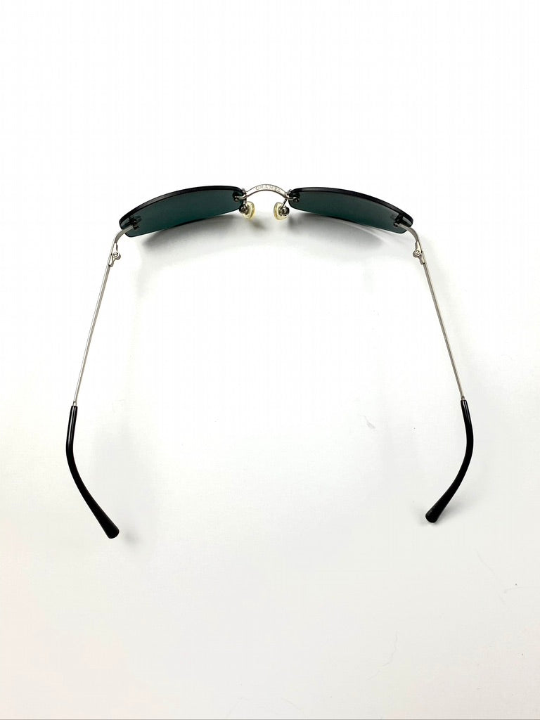 CHANEL Vintage Light Green Lenses Metal Sunglasses