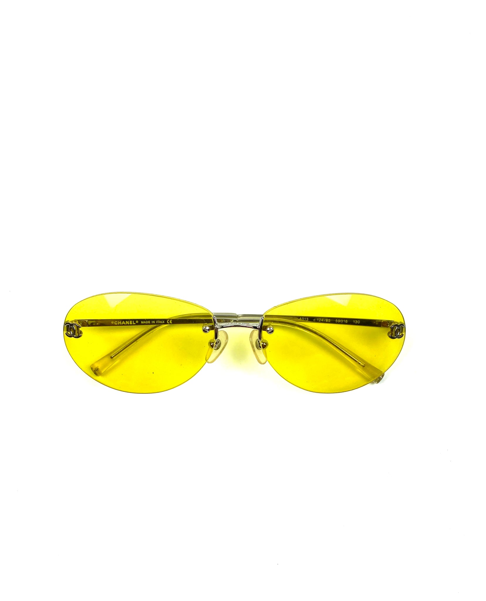 CHANEL Vintage Light Yellow Lenses Metal Sunglasses