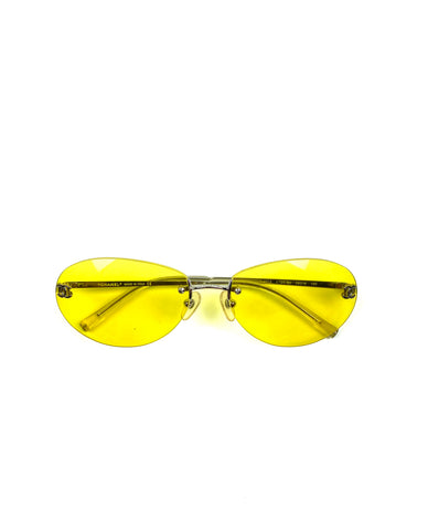 CHANEL Vintage Light Yellow Lenses Metal Sunglasses
