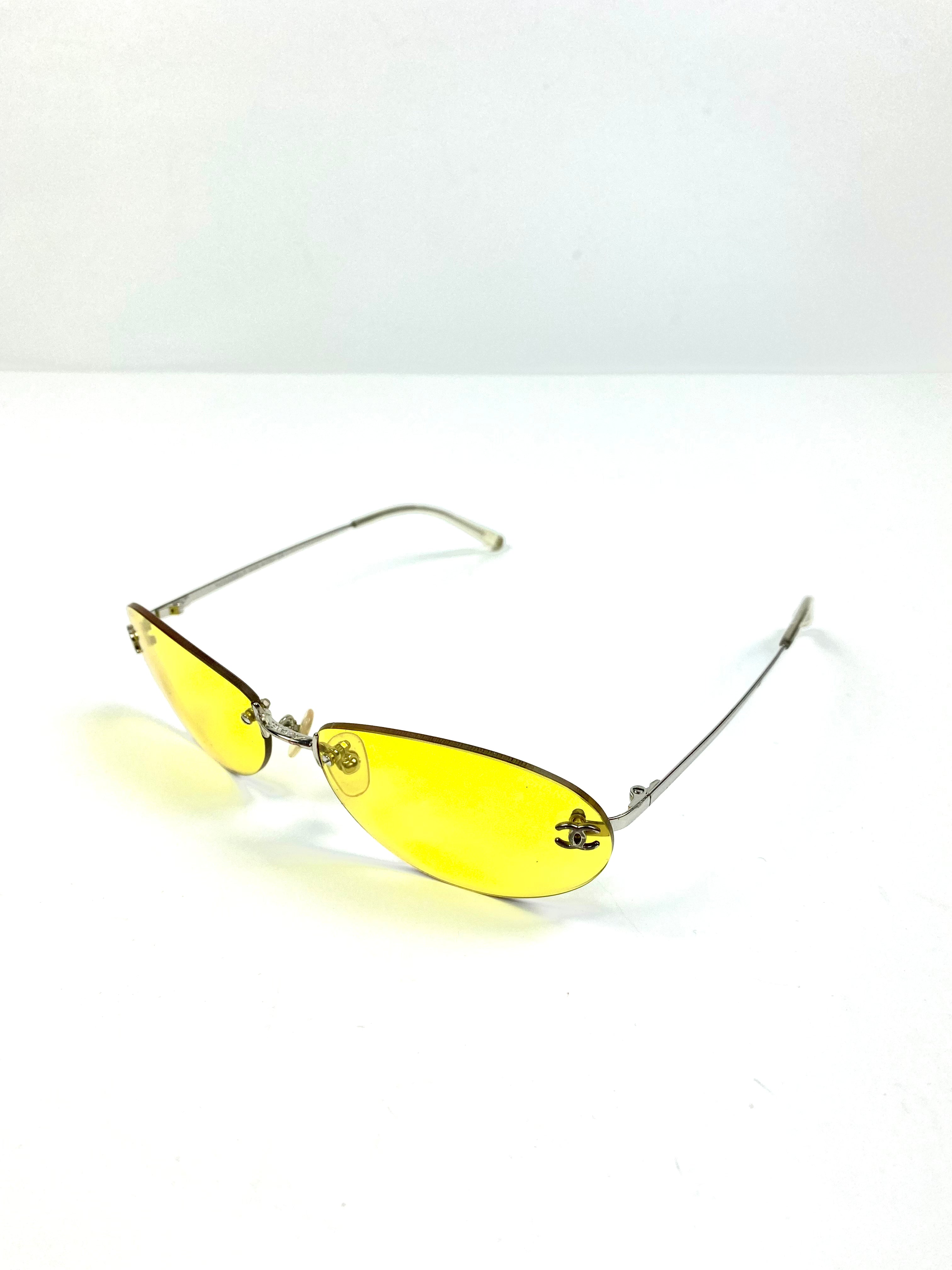 CHANEL Vintage Light Yellow Lenses Metal Sunglasses