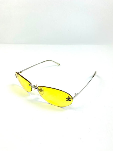 CHANEL Vintage Light Yellow Lenses Metal Sunglasses