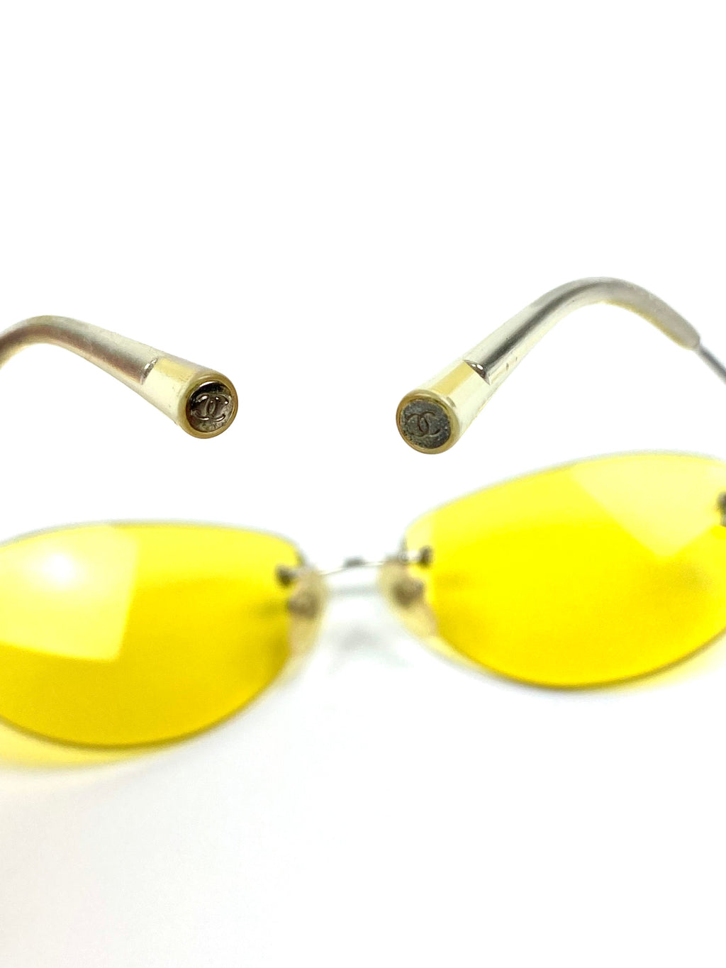 CHANEL Vintage Light Yellow Lenses Metal Sunglasses