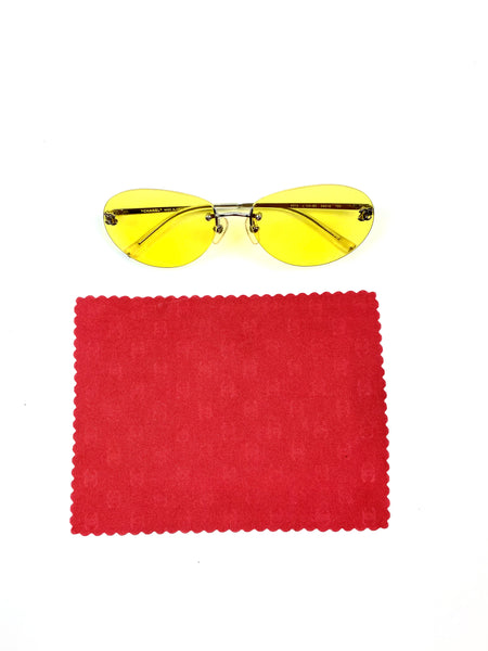 CHANEL Vintage Light Yellow Lenses Metal Sunglasses