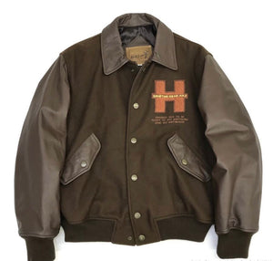 Issey Miyake Hai Sporting Gear Leather varsity jacket