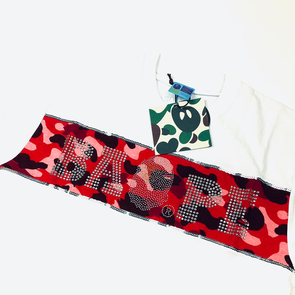 BAPE x Swarovski  Bling Red Camo White Tee