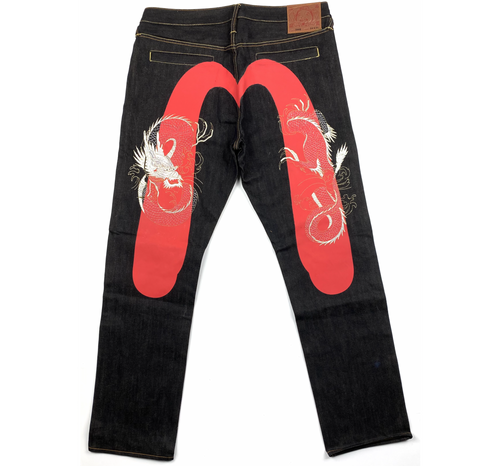 Evisu Red Daicock Silver Dragon Raw Denim Jean