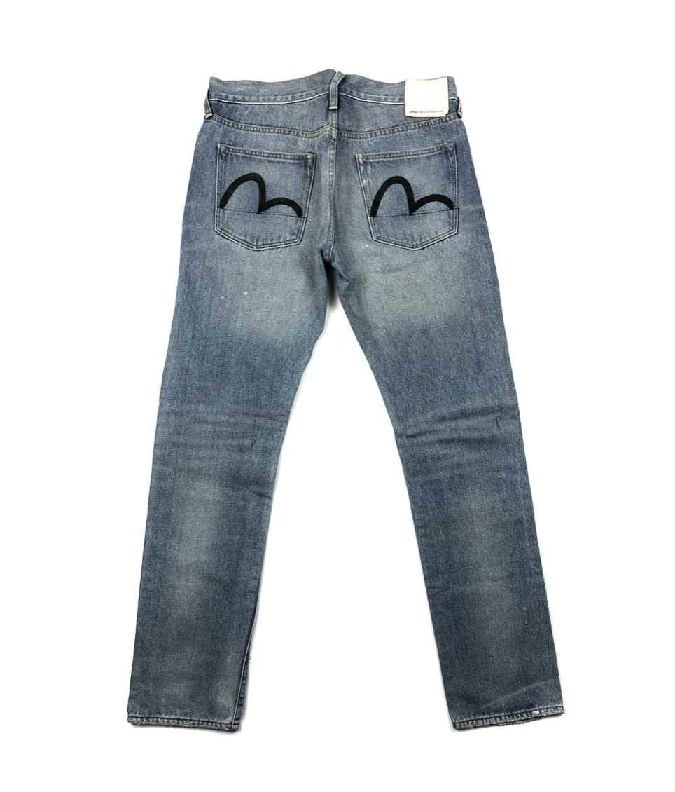 Evisu White Splashed Washed Denim Jean