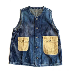 Kapital Asymmetrical Patched Pockets Denim Vest